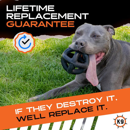 Monster K9 Ring Ball | Virtually Indestructible. Lifetime Guaranteed. | VULCRON™ Natural Rubber | Durable, Heavy Duty Dog Chew Toy for Aggressive Chewers | Medium & Large Breeds, 5.5”