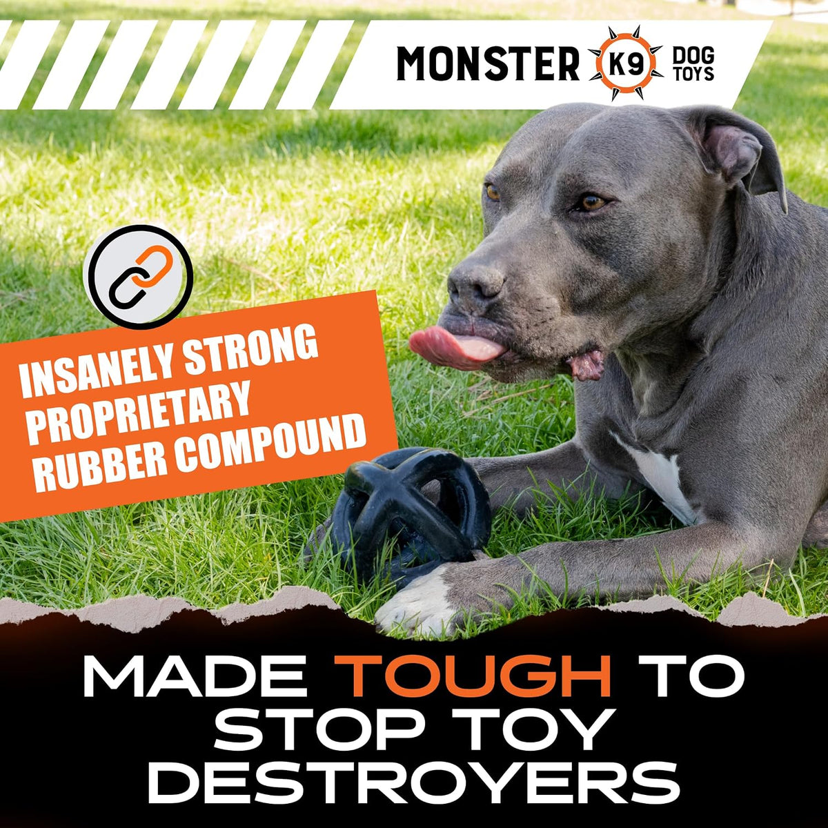 Monster K9 Ring Ball | Virtually Indestructible. Lifetime Guaranteed. | VULCRON™ Natural Rubber | Durable, Heavy Duty Dog Chew Toy for Aggressive Chewers | Medium & Large Breeds, 5.5”