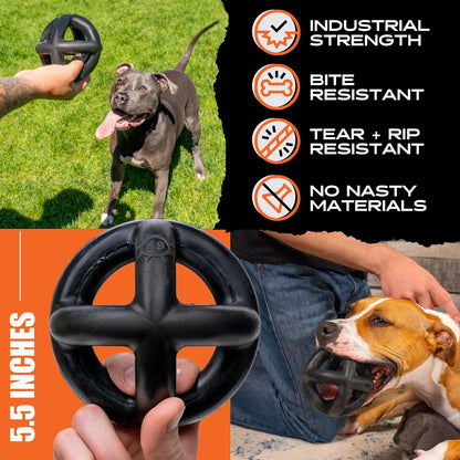 Monster K9 Ring Ball | Virtually Indestructible. Lifetime Guaranteed. | VULCRON™ Natural Rubber | Durable, Heavy Duty Dog Chew Toy for Aggressive Chewers | Medium & Large Breeds, 5.5”
