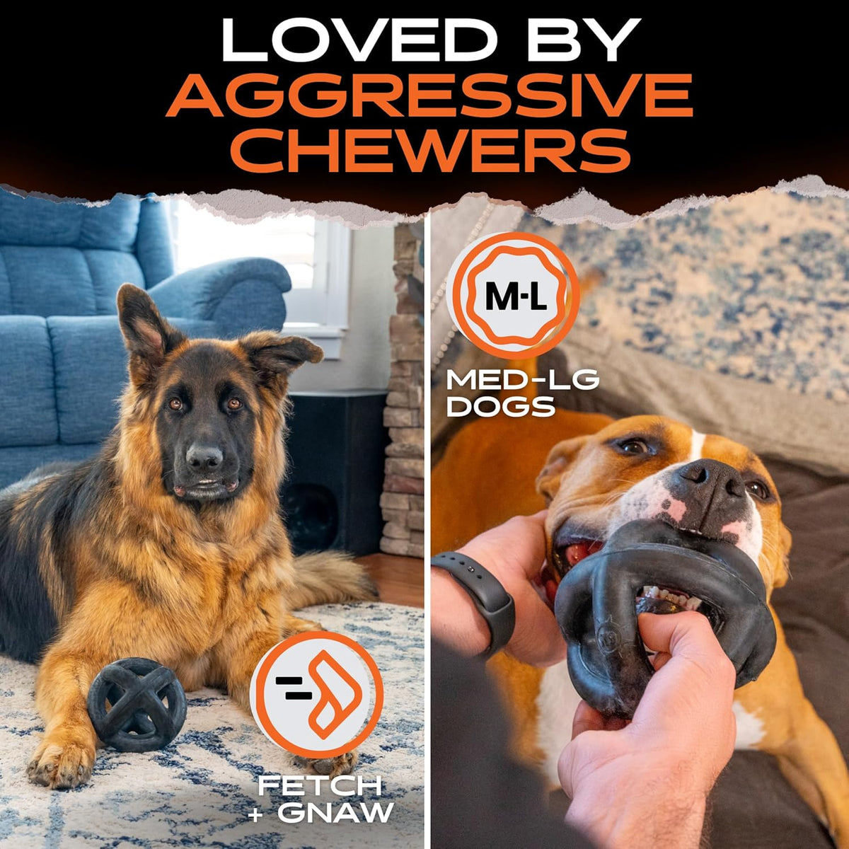 Monster K9 Ring Ball | Virtually Indestructible. Lifetime Guaranteed. | VULCRON™ Natural Rubber | Durable, Heavy Duty Dog Chew Toy for Aggressive Chewers | Medium & Large Breeds, 5.5”