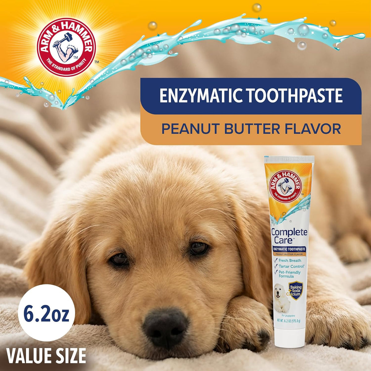 Complete Care Puppy Toothpaste, Peanut Butter, 6.2 Oz | Fluoride-free, non-toxic formula with baking soda and calcium controls tartar for growing puppies