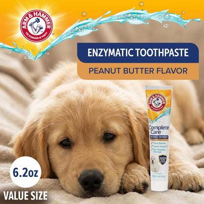 Complete Care Puppy Toothpaste, Peanut Butter, 6.2 Oz | Fluoride-free, non-toxic formula with baking soda and calcium controls tartar for growing puppies