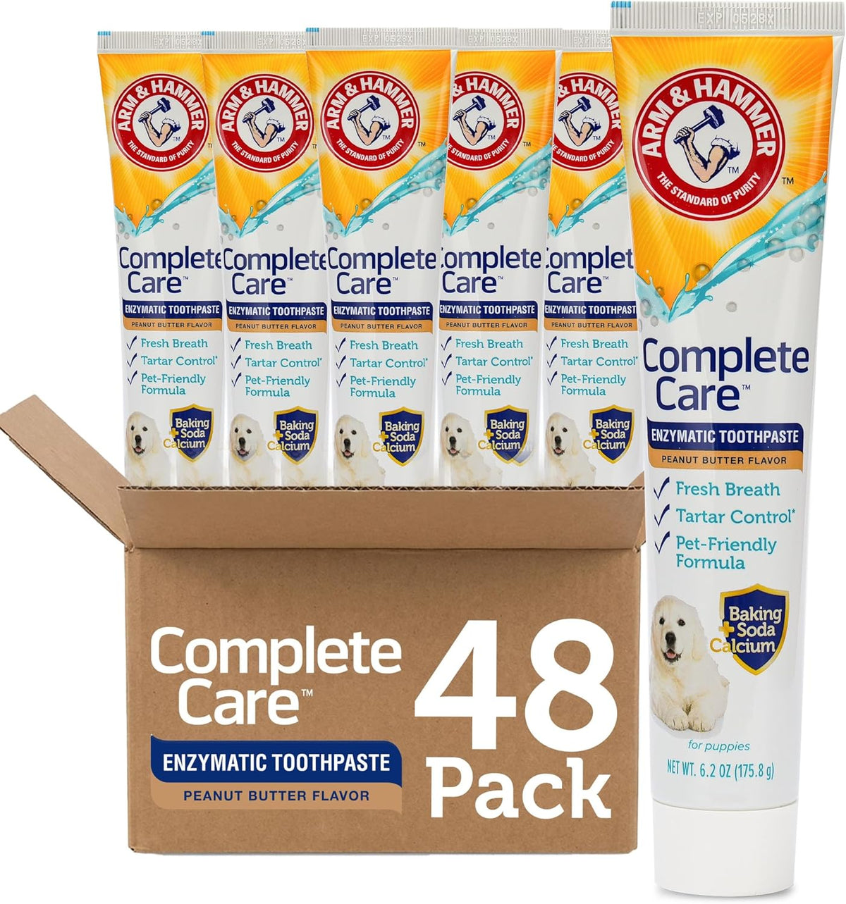 Complete Care Puppy Toothpaste, Peanut Butter, 6.2 Oz | Fluoride-free, non-toxic formula with baking soda and calcium controls tartar for growing puppies