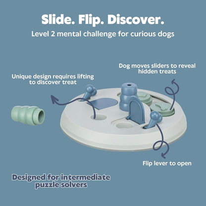 Turn Around - Mad Scientist Dog Activity Interactive Toy, Level 2 Food Puzzle Game, Brain Teasing Treat Dispenser, IQ and Mental Development Toy for Smart Dogs, Enrichment Toy for Boredom Busting