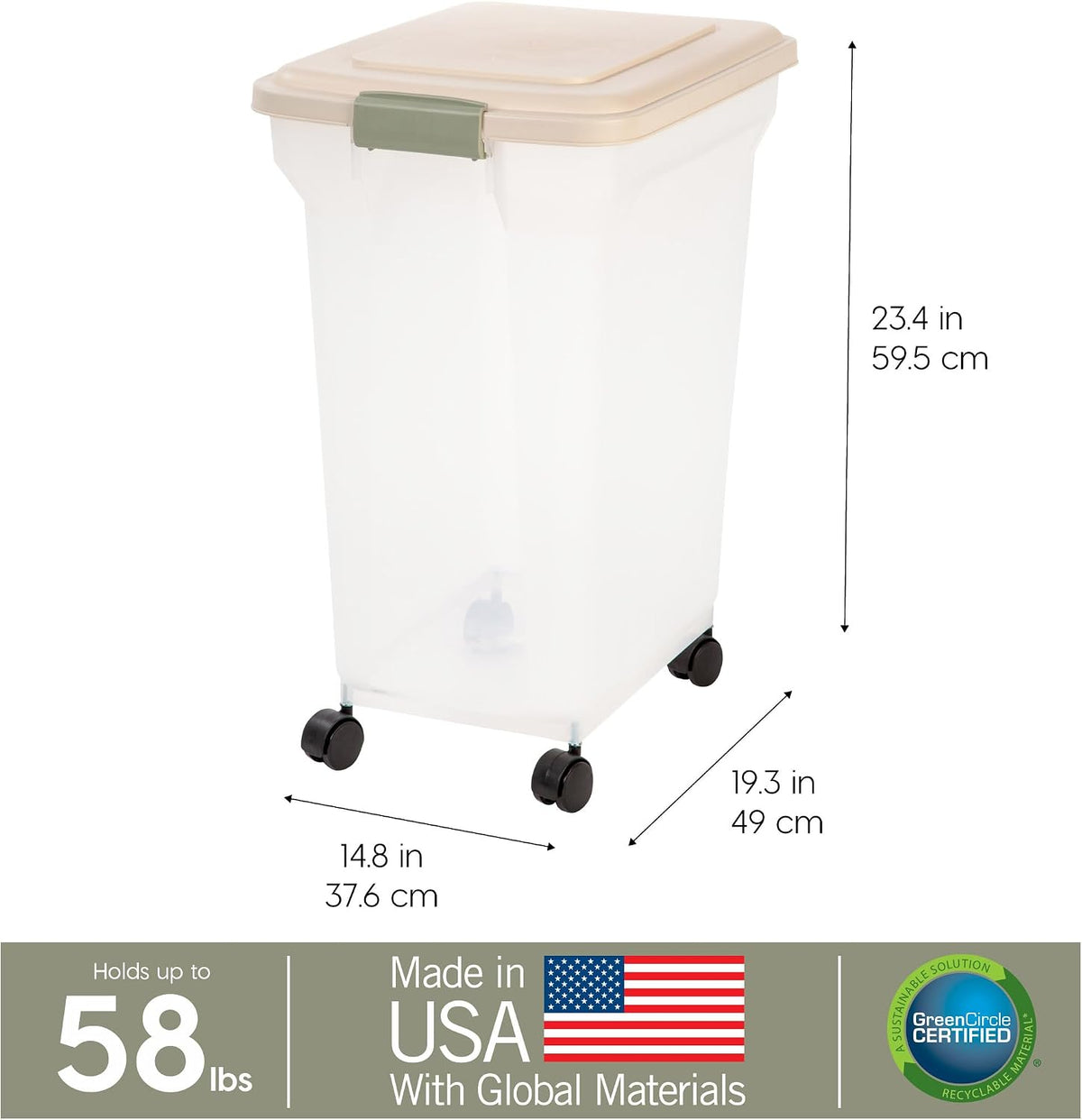 Dog Food Storage Container, Up to 58 lbs, Smoke Black, Made in USA