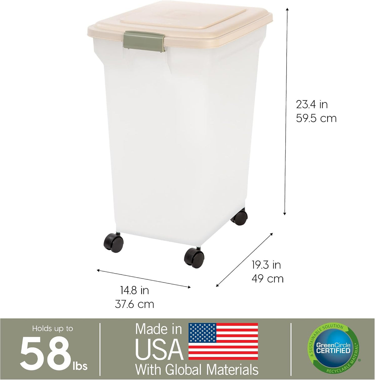 Dog Food Storage Container, Up to 58 lbs, Smoke Black, Made in USA