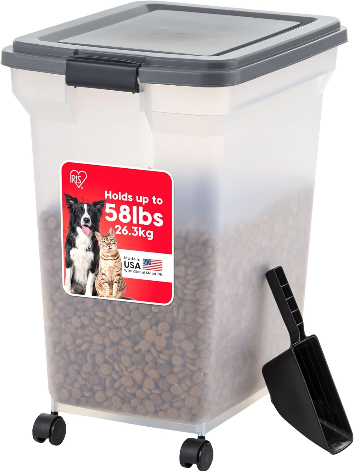 Dog Food Storage Container, Up to 58 lbs, Smoke Black, Made in USA