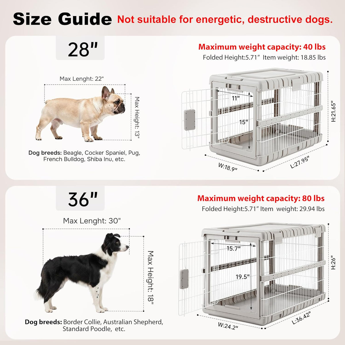 28" L Collapsible Dog Crate for Dogs, Heavy Duty Dog Kennel Indoor