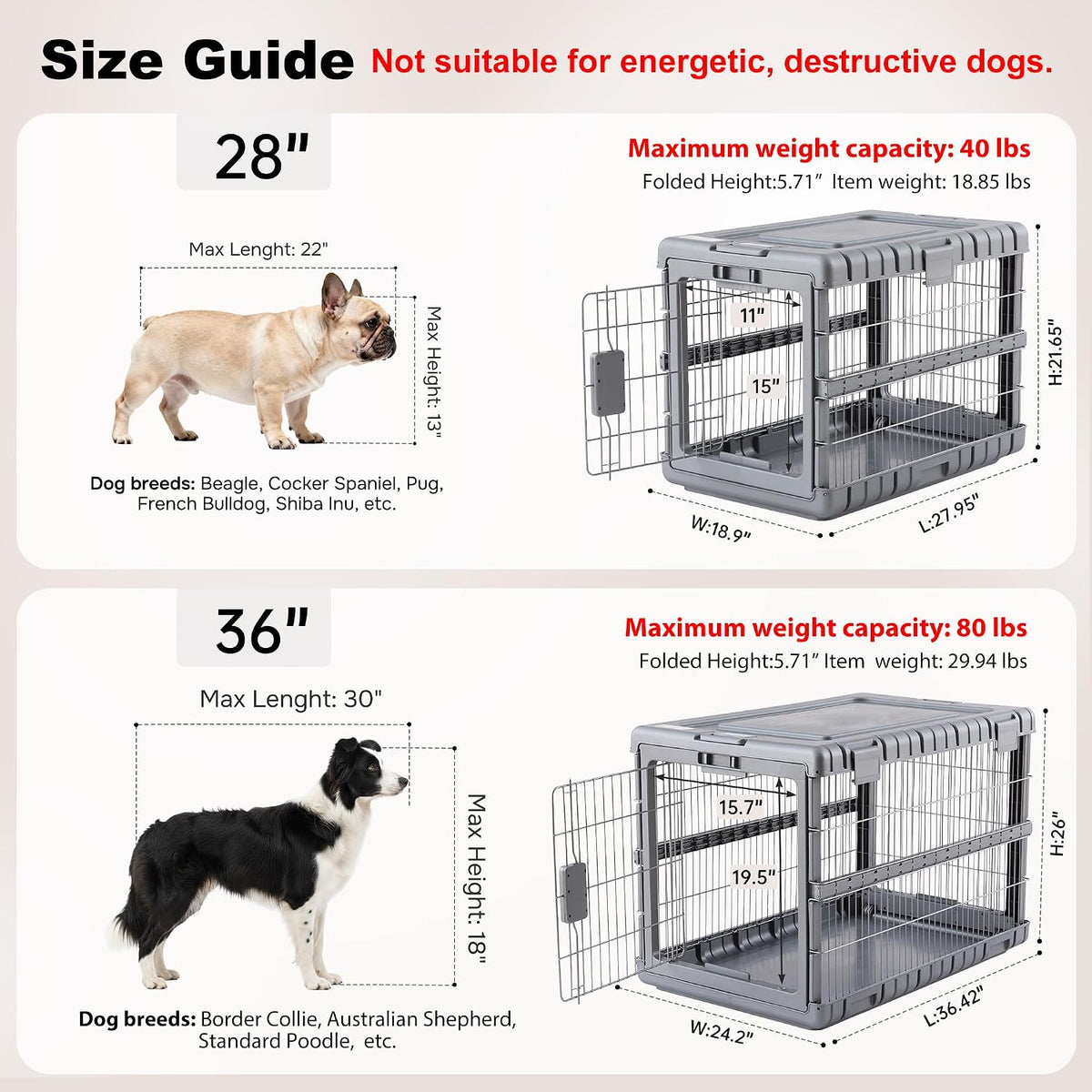 28" L Collapsible Dog Crate for Dogs, Heavy Duty Dog Kennel Indoor