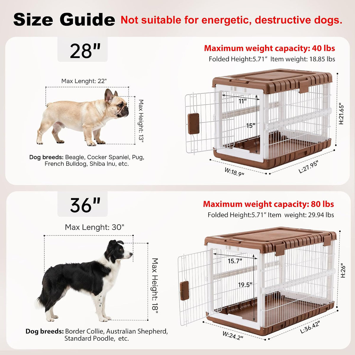 28" L Collapsible Dog Crate for Dogs, Heavy Duty Dog Kennel Indoor