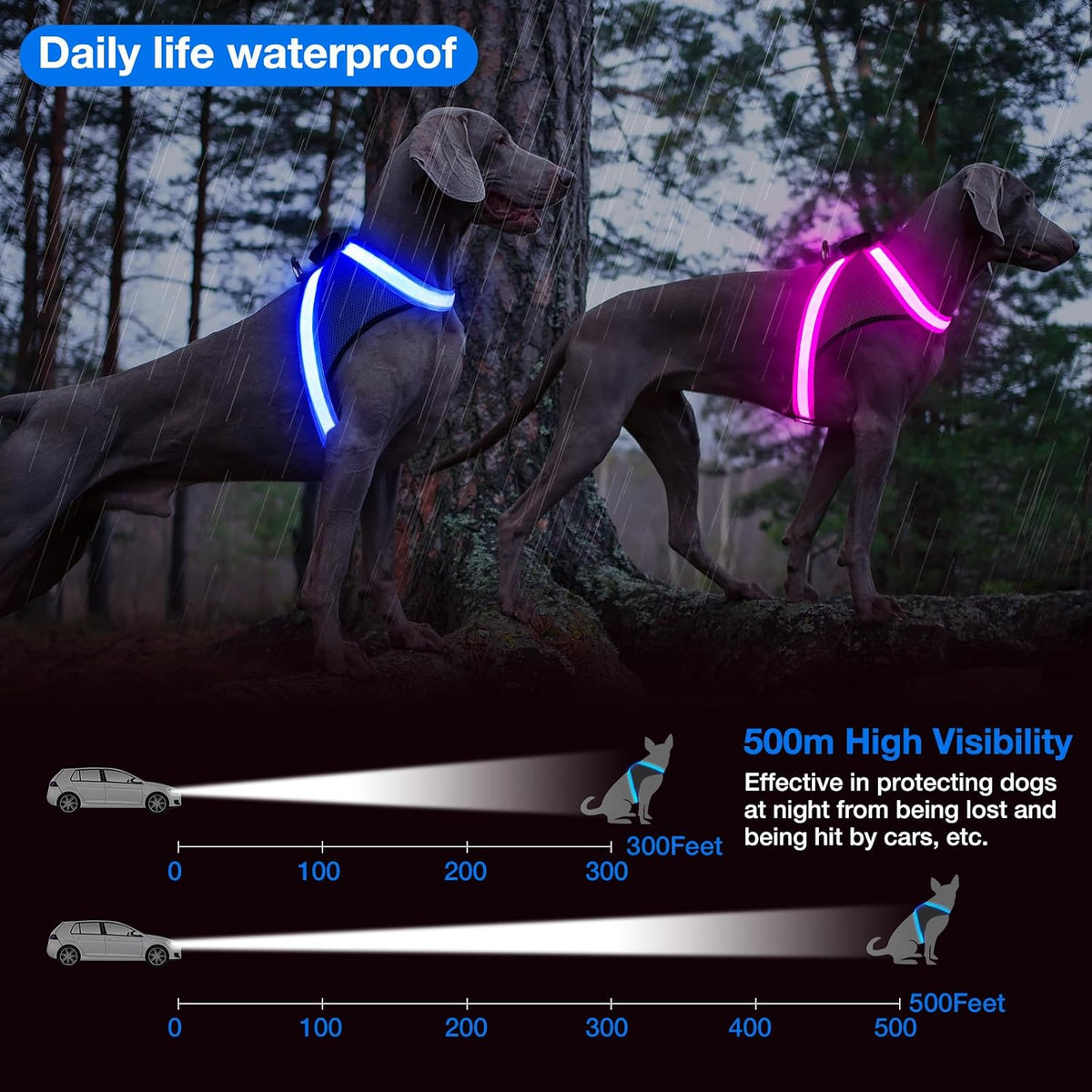 Light Up Dog Harness, No Pull Led Dog Harness Glow-in-The-Dark for Night Walking, USB Rechargeable Lighted Safety Vest for Medium Large Dogs, Adjustable Soft Mesh Fully Illuminated(Green, L)