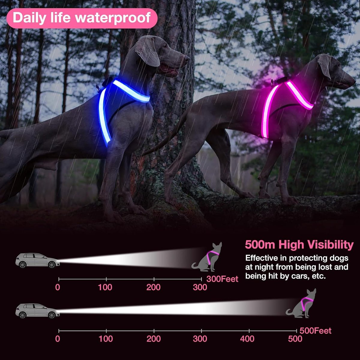 Light Up Dog Harness, No Pull Led Dog Harness Glow-in-The-Dark for Night Walking, USB Rechargeable Lighted Safety Vest for Medium Large Dogs, Adjustable Soft Mesh Fully Illuminated(Green, L)