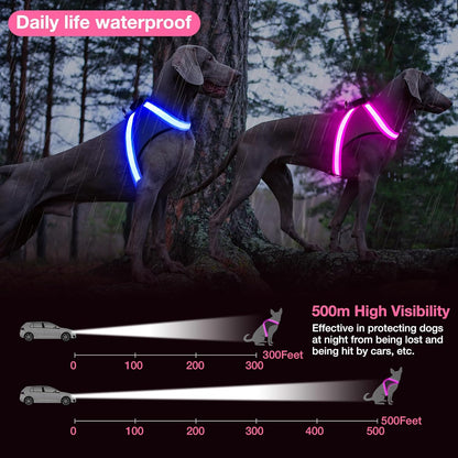 Light Up Dog Harness, No Pull Led Dog Harness Glow-in-The-Dark for Night Walking, USB Rechargeable Lighted Safety Vest for Medium Large Dogs, Adjustable Soft Mesh Fully Illuminated(Green, L)
