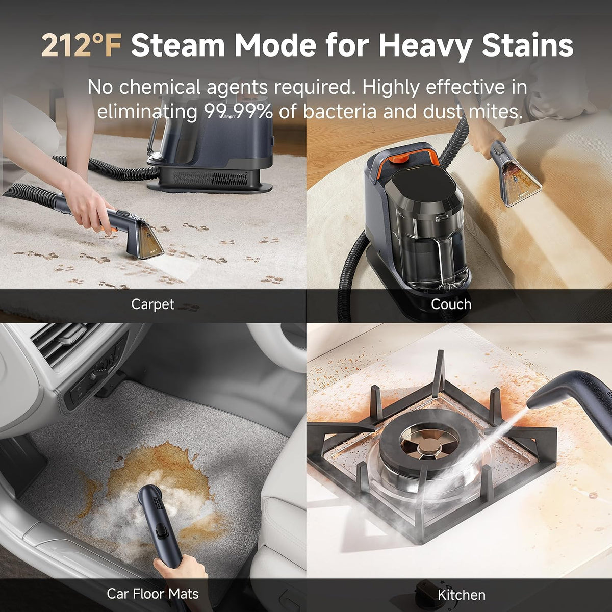 Carpet Cleaner Machine with Steam&Hot&Cold Water Models 18Kpa Powerful Suction Upholstery Cleaner Machine with Pet Pro Cleaner for Pets, Carpet Steam Cleaner Set of 1