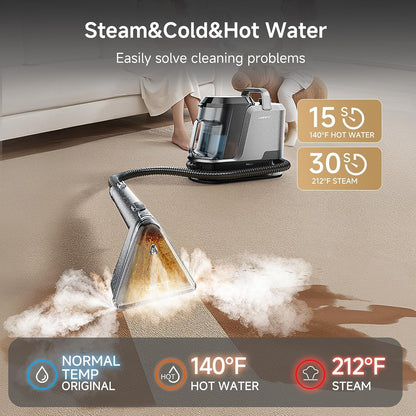 Carpet Cleaner Machine with Steam&Hot&Cold Water Models 18Kpa Powerful Suction Upholstery Cleaner Machine with Pet Pro Cleaner for Pets, Carpet Steam Cleaner Set of 1
