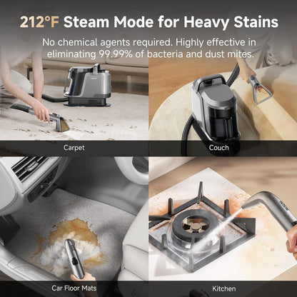 Carpet Cleaner Machine with Steam&Hot&Cold Water Models 18Kpa Powerful Suction Upholstery Cleaner Machine with Pet Pro Cleaner for Pets, Carpet Steam Cleaner Set of 1