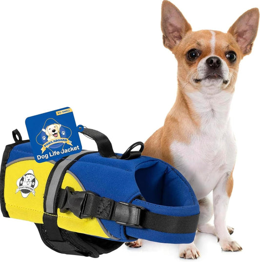 Dog Life Jacket - Swimming Vest for Dogs, Adjustable, Reflective, Comfortable, Multiple Colors, Patterns, XX-Small to Extra Large Dog Swim Vest with Handle (Red, Large)