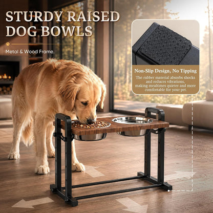 Elevated Dog Bowls, Splash Guard 4-Height Adjustable, Stainless Bowls | Mess Proof, Raised Stand with Two 2L Stainless Steel Bowls, Lifted Food Water Feeder for Small, Medium & Large Dogs
