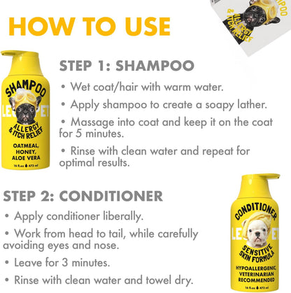 Oatmeal Dog Shampoo & Conditioner Set for Itchy Skin, 2 x 16 oz