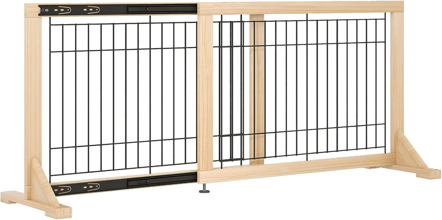 YOCAN Adjustable Wide Dog Gate for Doors, Hallways & Stairs – 19.7" Tall, 23.6–45.3" Expandable Freestanding Pet Safety Gate, No Drill Pressure Mounted Wood & Metal Frame (Black/Natural)