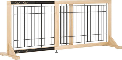 YOCAN Adjustable Wide Dog Gate for Doors, Hallways & Stairs – 19.7" Tall, 23.6–45.3" Expandable Freestanding Pet Safety Gate, No Drill Pressure Mounted Wood & Metal Frame (Black/Natural)