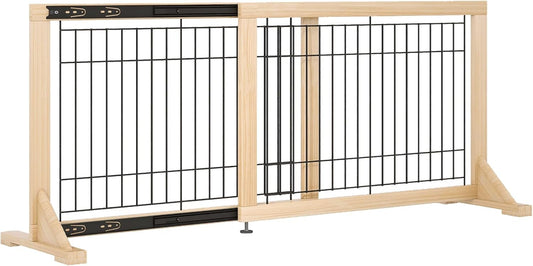YOCAN Adjustable Wide Dog Gate for Doors, Hallways & Stairs – 19.7" Tall, 23.6–45.3" Expandable Freestanding Pet Safety Gate, No Drill Pressure Mounted Wood & Metal Frame (Black/Natural)