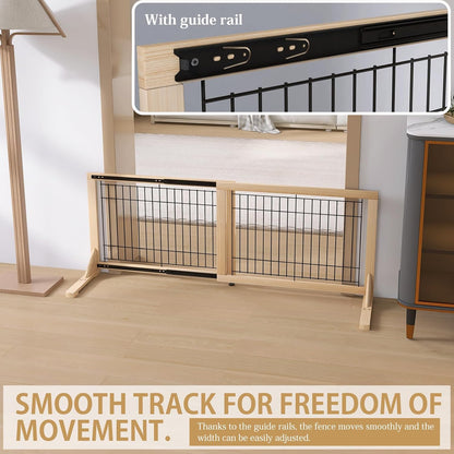 YOCAN Adjustable Wide Dog Gate for Doors, Hallways & Stairs – 19.7" Tall, 23.6–45.3" Expandable Freestanding Pet Safety Gate, No Drill Pressure Mounted Wood & Metal Frame (Black/Natural)