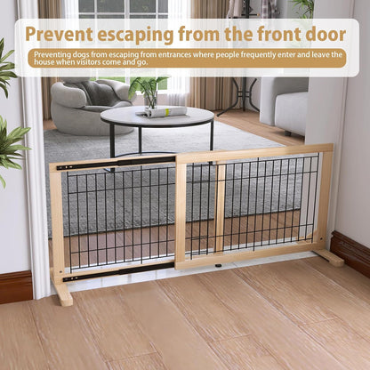 YOCAN Adjustable Wide Dog Gate for Doors, Hallways & Stairs – 19.7" Tall, 23.6–45.3" Expandable Freestanding Pet Safety Gate, No Drill Pressure Mounted Wood & Metal Frame (Black/Natural)
