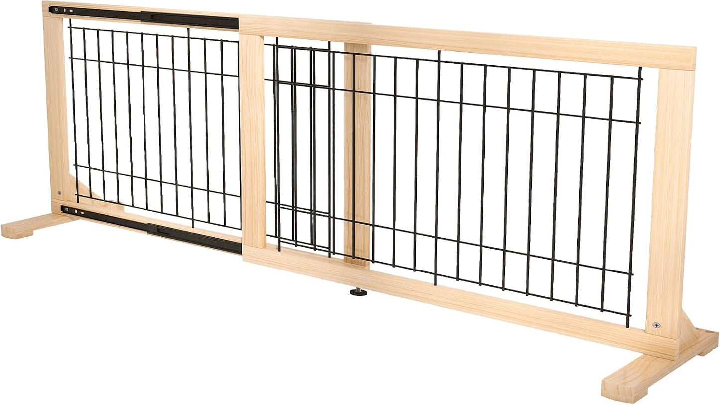 YOCAN Adjustable Wide Dog Gate for Doors, Hallways & Stairs – 19.7" Tall, 23.6–45.3" Expandable Freestanding Pet Safety Gate, No Drill Pressure Mounted Wood & Metal Frame (Black/Natural)