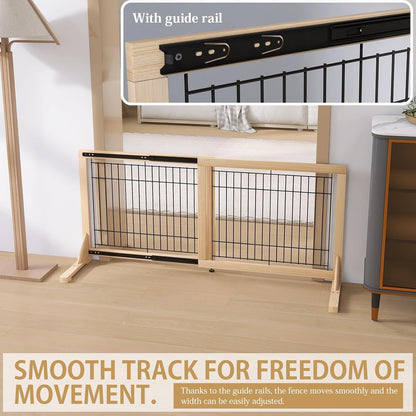 YOCAN Adjustable Wide Dog Gate for Doors, Hallways & Stairs – 19.7" Tall, 23.6–45.3" Expandable Freestanding Pet Safety Gate, No Drill Pressure Mounted Wood & Metal Frame (Black/Natural)