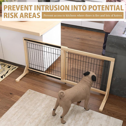 YOCAN Adjustable Wide Dog Gate for Doors, Hallways & Stairs – 19.7" Tall, 23.6–45.3" Expandable Freestanding Pet Safety Gate, No Drill Pressure Mounted Wood & Metal Frame (Black/Natural)
