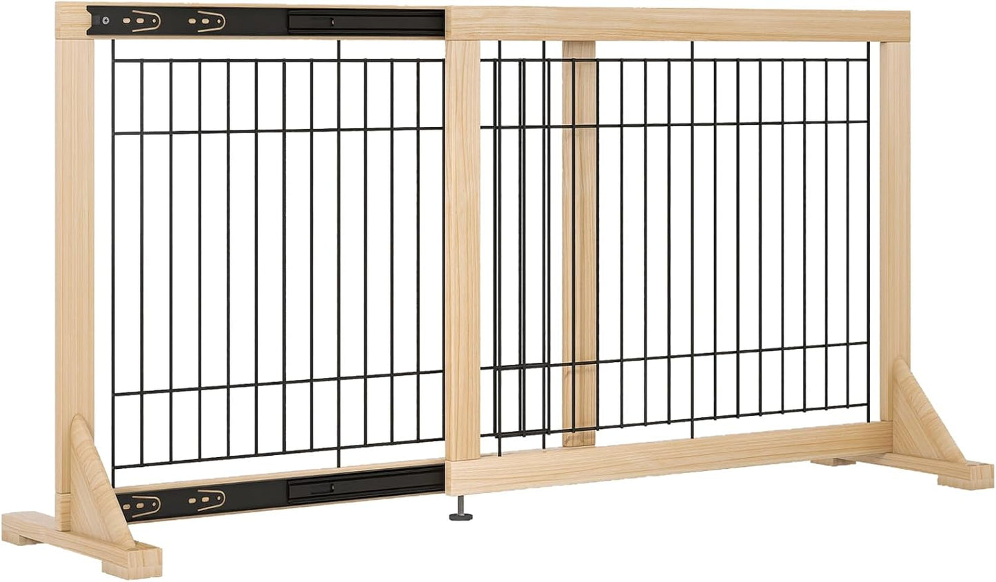 YOCAN Adjustable Wide Dog Gate for Doors, Hallways & Stairs – 19.7" Tall, 23.6–45.3" Expandable Freestanding Pet Safety Gate, No Drill Pressure Mounted Wood & Metal Frame (Black/Natural)