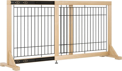 YOCAN Adjustable Wide Dog Gate for Doors, Hallways & Stairs – 19.7" Tall, 23.6–45.3" Expandable Freestanding Pet Safety Gate, No Drill Pressure Mounted Wood & Metal Frame (Black/Natural)