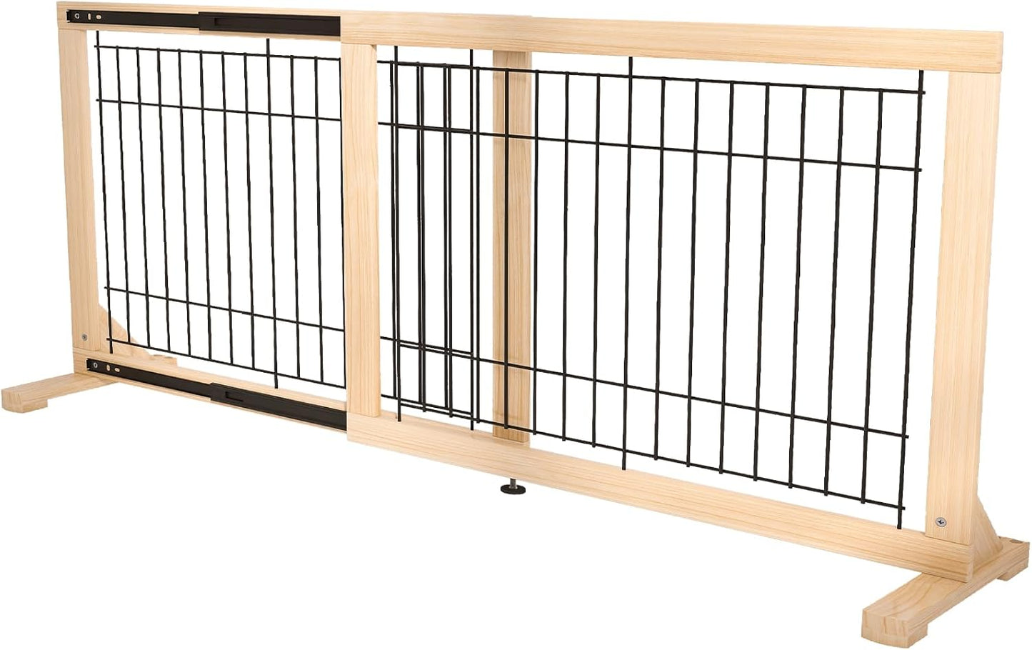 YOCAN Adjustable Wide Dog Gate for Doors, Hallways & Stairs – 19.7" Tall, 23.6–45.3" Expandable Freestanding Pet Safety Gate, No Drill Pressure Mounted Wood & Metal Frame (Black/Natural)