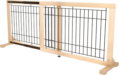 YOCAN Adjustable Wide Dog Gate for Doors, Hallways & Stairs – 19.7" Tall, 23.6–45.3" Expandable Freestanding Pet Safety Gate, No Drill Pressure Mounted Wood & Metal Frame (Black/Natural)