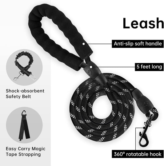No Pull Dog Harness for Medium Dogs, Dog Vest Harness with Leash, Safety Belt and Storage Strap, Fully Adjustable Harness, 360° Reflective Strip, Soft Handle (Purple, M)