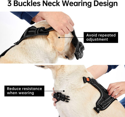 No Pull Dog Harness for Medium Dogs, Dog Vest Harness with Leash, Safety Belt and Storage Strap, Fully Adjustable Harness, 360° Reflective Strip, Soft Handle (Purple, M)