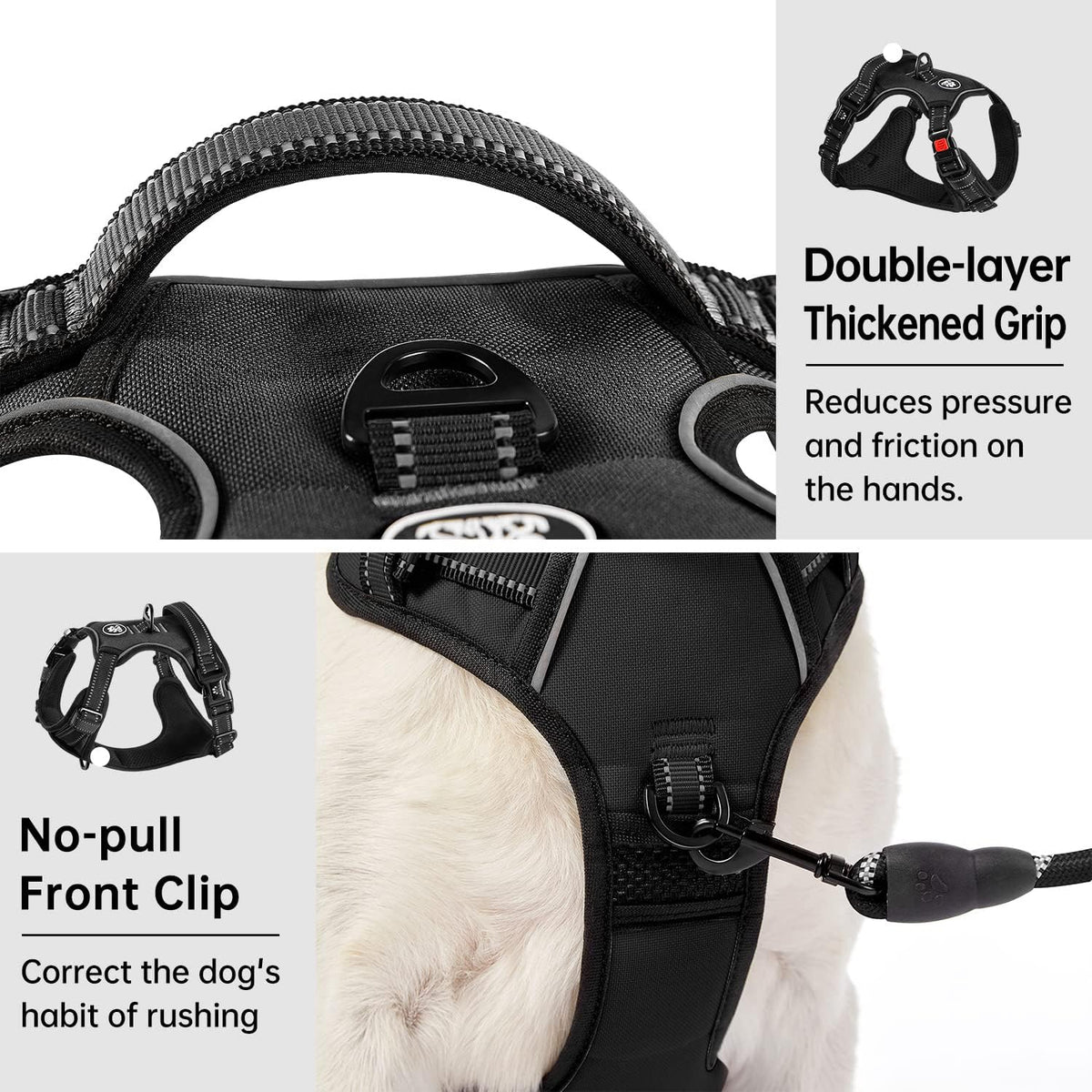 No Pull Dog Harness for Medium Dogs, Dog Vest Harness with Leash, Safety Belt and Storage Strap, Fully Adjustable Harness, 360° Reflective Strip, Soft Handle (Purple, M)