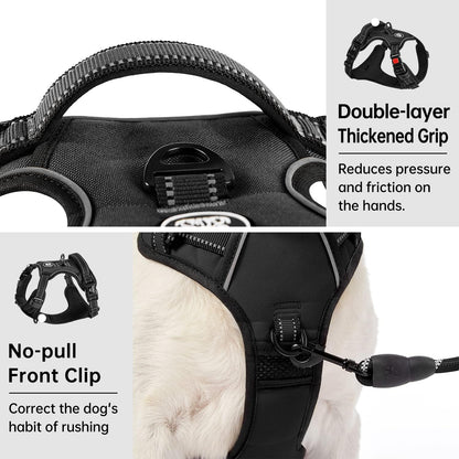 No Pull Dog Harness for Medium Dogs, Dog Vest Harness with Leash, Safety Belt and Storage Strap, Fully Adjustable Harness, 360° Reflective Strip, Soft Handle (Purple, M)