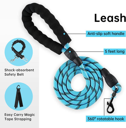 No Pull Dog Harness for Medium Dogs, Dog Vest Harness with Leash, Safety Belt and Storage Strap, Fully Adjustable Harness, 360° Reflective Strip, Soft Handle (Purple, M)