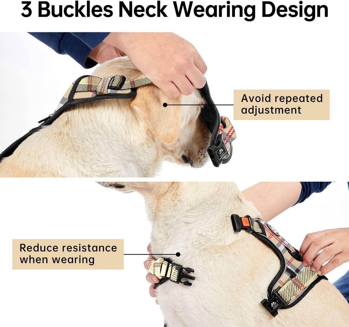 No Pull Dog Harness for Medium Dogs, Dog Vest Harness with Leash, Safety Belt and Storage Strap, Fully Adjustable Harness, 360° Reflective Strip, Soft Handle (Purple, M)