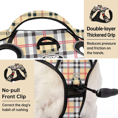 No Pull Dog Harness for Medium Dogs, Dog Vest Harness with Leash, Safety Belt and Storage Strap, Fully Adjustable Harness, 360° Reflective Strip, Soft Handle (Purple, M)