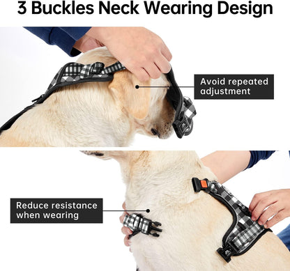 No Pull Dog Harness for Medium Dogs, Dog Vest Harness with Leash, Safety Belt and Storage Strap, Fully Adjustable Harness, 360° Reflective Strip, Soft Handle (Purple, M)