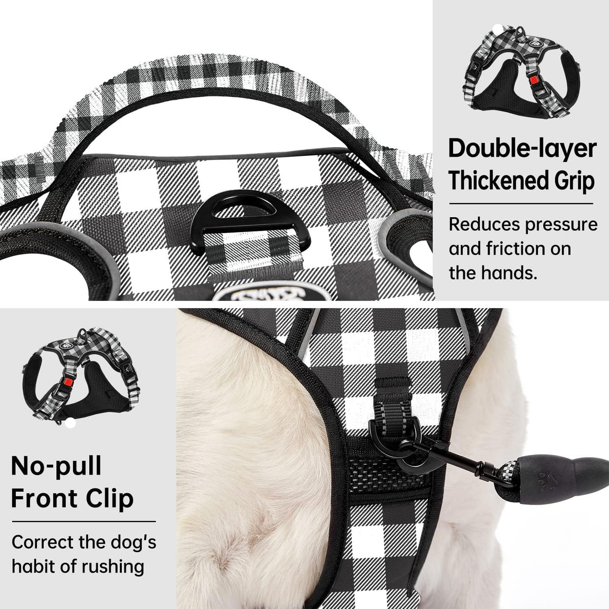 No Pull Dog Harness for Medium Dogs, Dog Vest Harness with Leash, Safety Belt and Storage Strap, Fully Adjustable Harness, 360° Reflective Strip, Soft Handle (Purple, M)