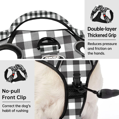 No Pull Dog Harness for Medium Dogs, Dog Vest Harness with Leash, Safety Belt and Storage Strap, Fully Adjustable Harness, 360° Reflective Strip, Soft Handle (Purple, M)