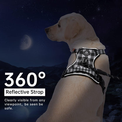 No Pull Dog Harness for Medium Dogs, Dog Vest Harness with Leash, Safety Belt and Storage Strap, Fully Adjustable Harness, 360° Reflective Strip, Soft Handle (Purple, M)