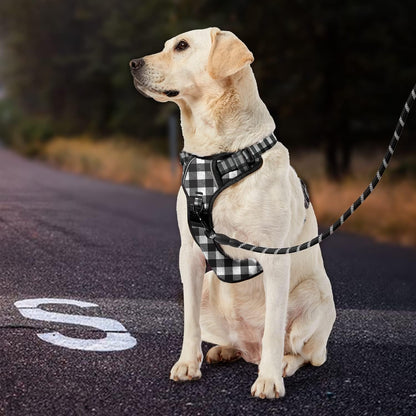 No Pull Dog Harness for Medium Dogs, Dog Vest Harness with Leash, Safety Belt and Storage Strap, Fully Adjustable Harness, 360° Reflective Strip, Soft Handle (Purple, M)