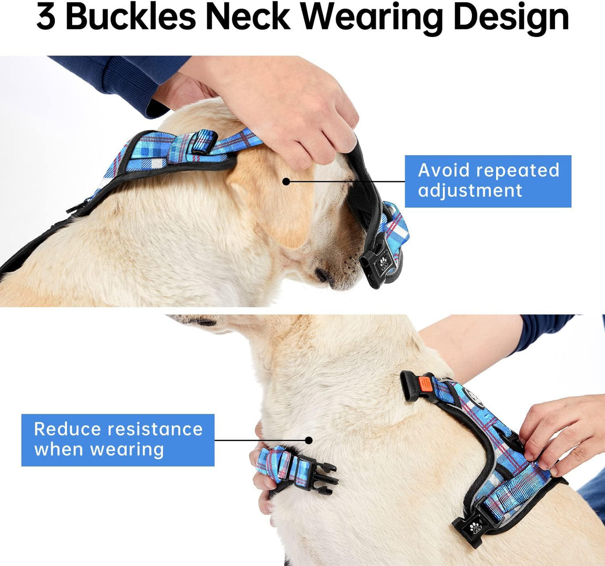 No Pull Dog Harness for Medium Dogs, Dog Vest Harness with Leash, Safety Belt and Storage Strap, Fully Adjustable Harness, 360° Reflective Strip, Soft Handle (Purple, M)