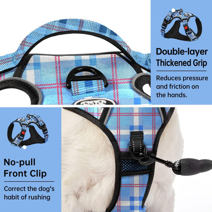 No Pull Dog Harness for Medium Dogs, Dog Vest Harness with Leash, Safety Belt and Storage Strap, Fully Adjustable Harness, 360° Reflective Strip, Soft Handle (Purple, M)