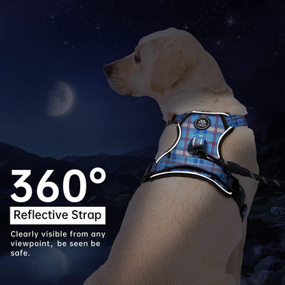 No Pull Dog Harness for Medium Dogs, Dog Vest Harness with Leash, Safety Belt and Storage Strap, Fully Adjustable Harness, 360° Reflective Strip, Soft Handle (Purple, M)